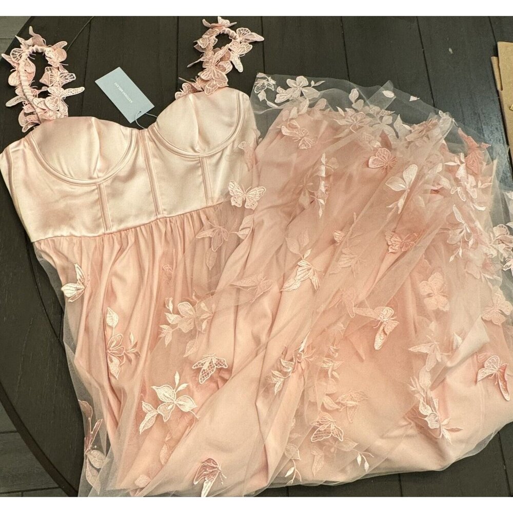 Antonio Melani Mely Satin Embroidered Tulle Dress 3D Butterflies Size 12 - Picture 4 of 14